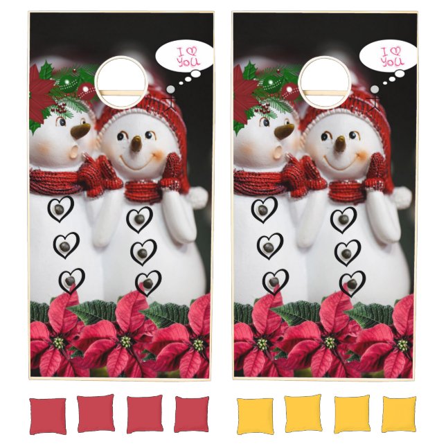 Cornhole Set Merry Christmas Snowman Couple  (Set)
