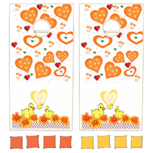 Cornhole Set Orange Yellow Ducks Hearts