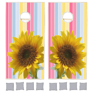 Cornhole Set Pastel Colorful Stripe Sunflower 