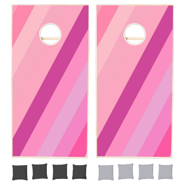 Cornhole Set Pastel Pink Diagonal Stripe  (Set)