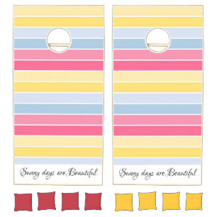 Cornhole Set Pastel Pink Yellow Blue Stripe