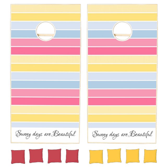 Cornhole Set Pastel Pink Yellow Blue Stripe (Set)
