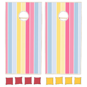 Cornhole Set Pastel Pink Yellow Blue Stripe