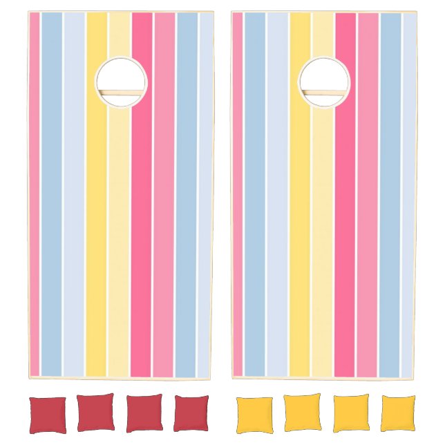 Cornhole Set Pastel Pink Yellow Blue Stripe (Set)