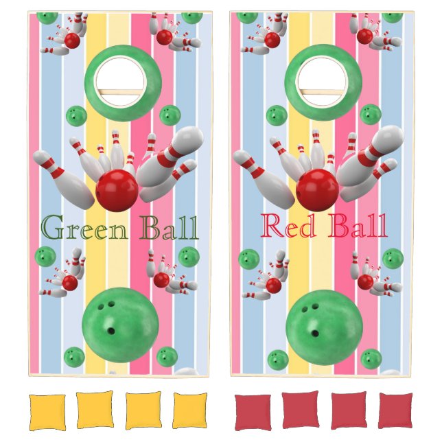Cornhole Set Pastel Stripe Bowling Balls (Set)