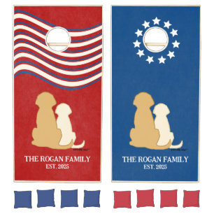 Cornhole Set Patriotic Americana Golden Retriever