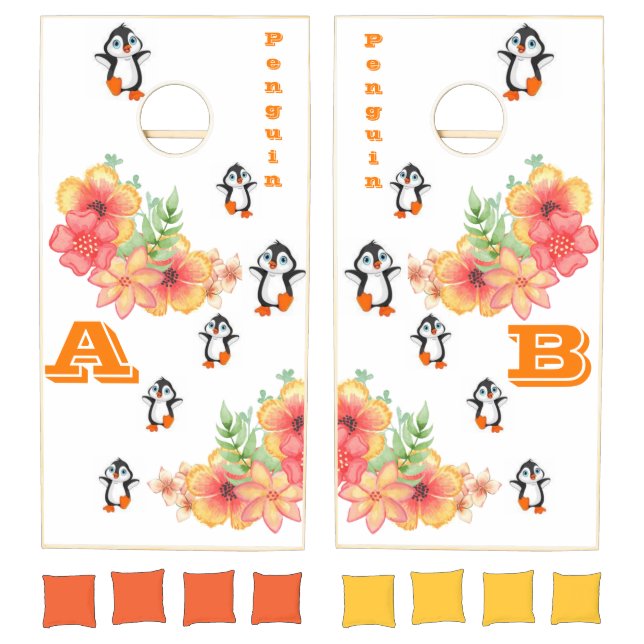 Cornhole Set Penguin Floral (Set)