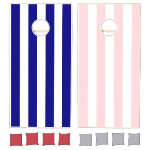 Cornhole Set Pink & Blue White Stripe