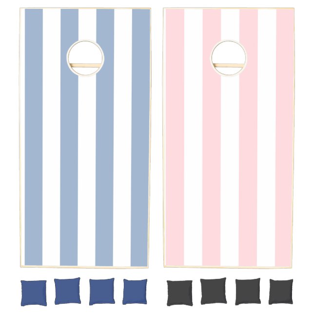 Cornhole Set Pink & Bue White Stripe (Set)