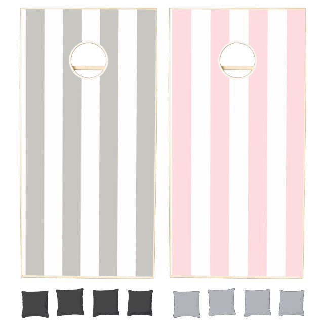Cornhole Set Pink & Grey White Stripe (Set)