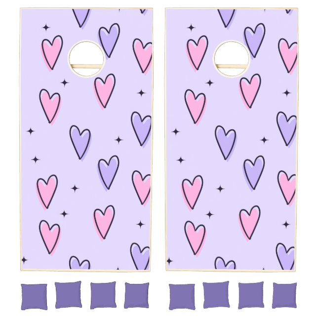 Cornhole Set Pink & Purple Hearts  (Set)