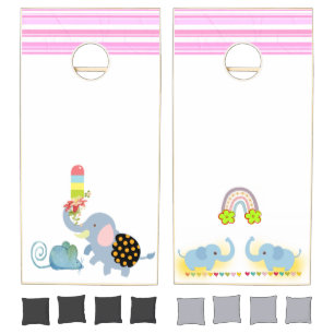 Cornhole Set Pink Stripe Elephant Floral Mouse