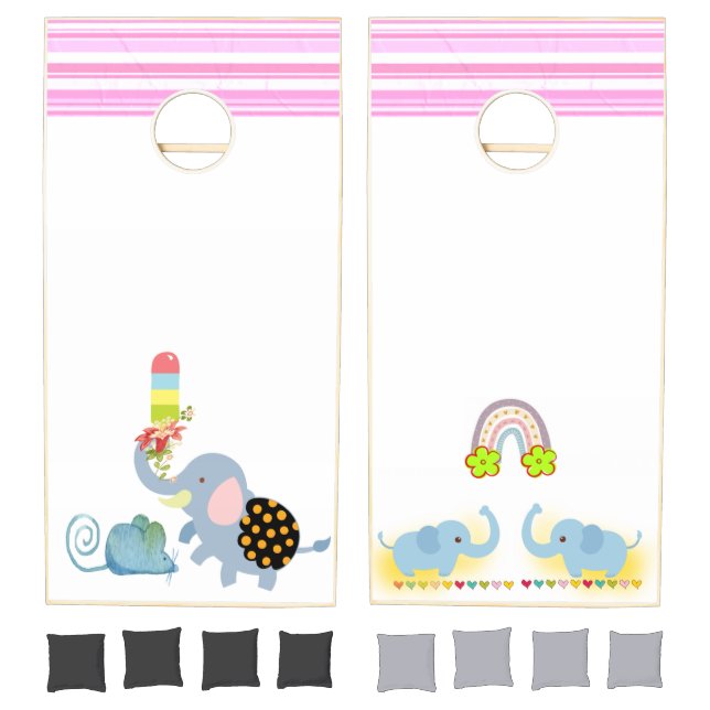 Cornhole Set Pink Stripe Elephant Floral Mouse  (Set)