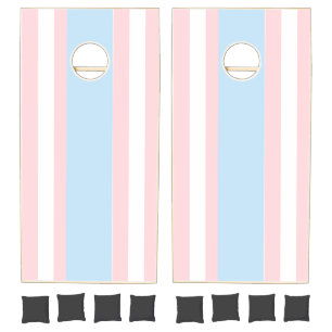 Cornhole Set Pink & White Blue Stripe 