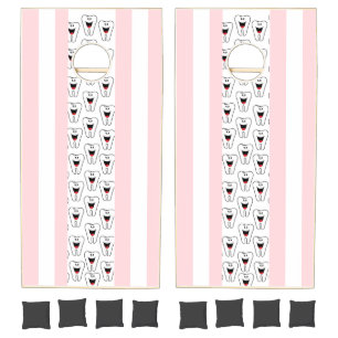 Cornhole Set Pink & White Dentist Teeth Stripe 
