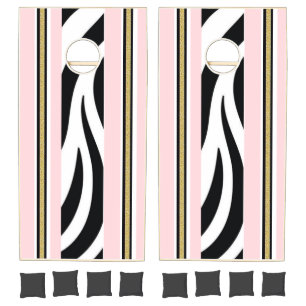 Cornhole Set Pink & White Gold Leopard Stripe