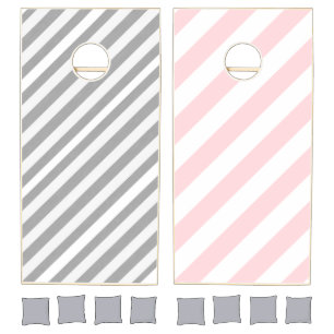 Cornhole Set Pink & White Gray & White Stripe