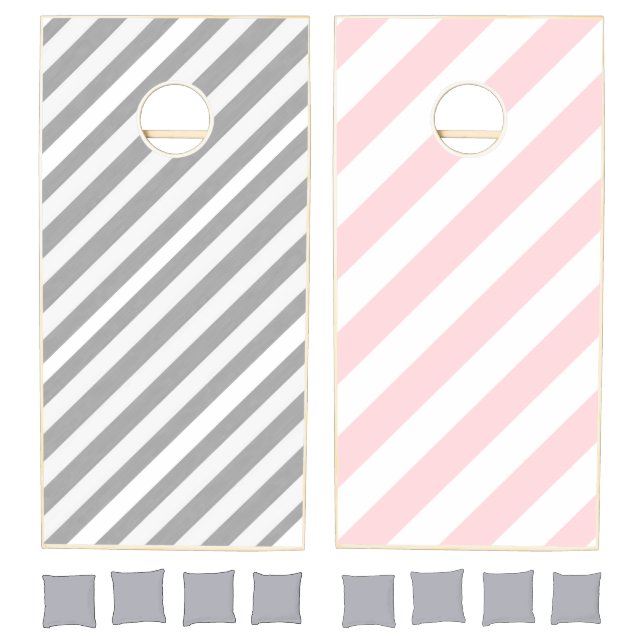 Cornhole Set Pink & White Gray & White Stripe (Set)