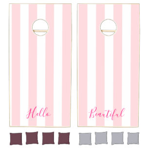 Cornhole Set Pink & White Stripe