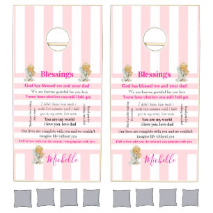 Cornhole Set Pink & White Stripe Blessings 