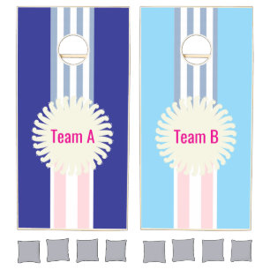 Cornhole Set Pink & White Stripe Blue Monogram 