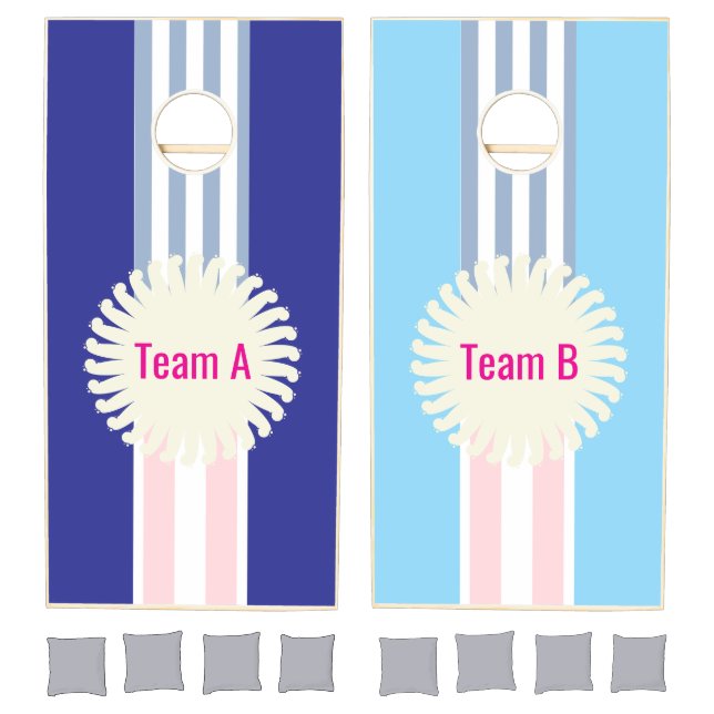 Cornhole Set Pink & White Stripe Blue Monogram  (Set)