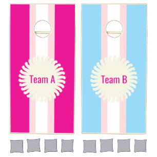 Cornhole Set Pink & White Stripe Blue Monogram 