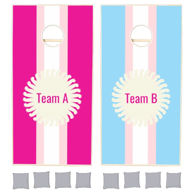 Cornhole Set Pink & White Stripe Blue Monogram  (Set)