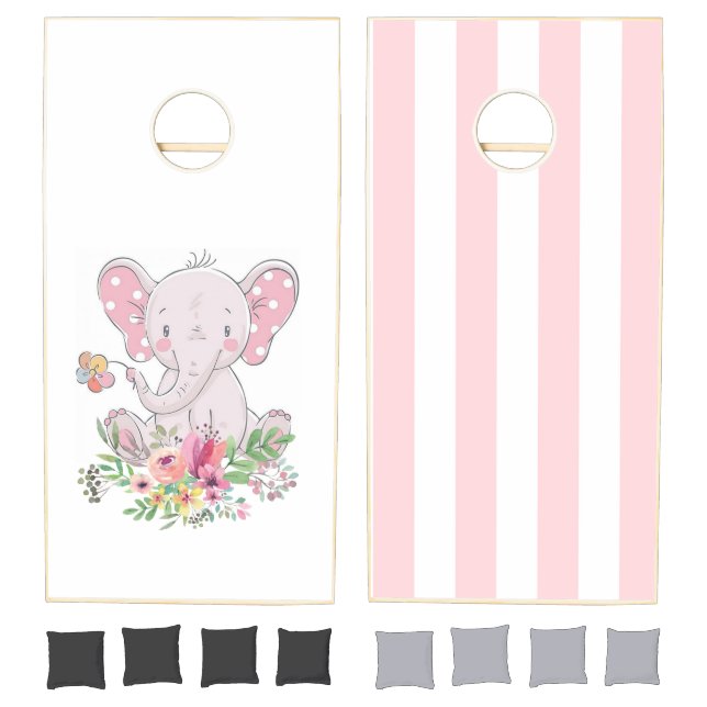Cornhole Set Pink & White Stripe Elephant (Set)