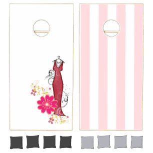 Cornhole Set Pink & White Stripe Floral