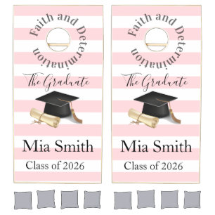 Cornhole Set Pink & White Stripe Graduate 2026