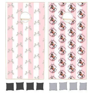 Cornhole Set Pink & White Stripe Horse