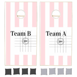 Cornhole Set Pink & White Stripe Love