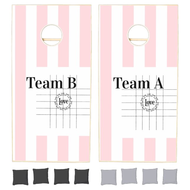Cornhole Set Pink & White Stripe Love (Set)