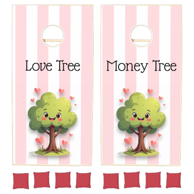 Cornhole Set Pink & White Stripe Love Tree (Set)