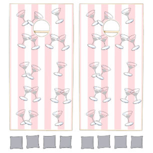Cornhole Set Pink & White Stripe Martini Glasses