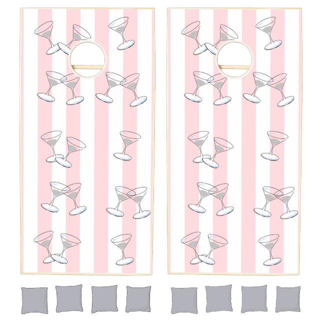 Cornhole Set Pink & White Stripe Martini Glasses (Set)