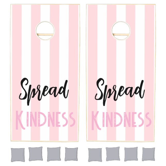 Cornhole Set Pink & White Stripe Spread Kindness (Set)