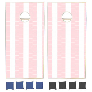 Cornhole Set Pink & White Stripe Square Vertical 