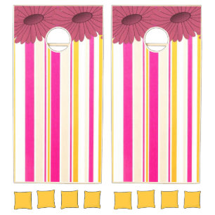 Cornhole Set Pink & Yellow Stripe