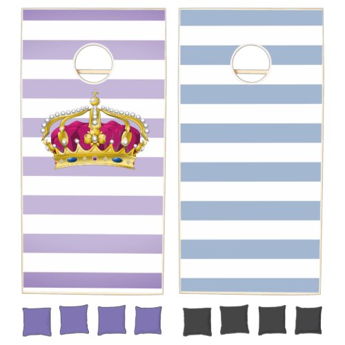 Cornhole Set Queen Purple Blue  White Stripe