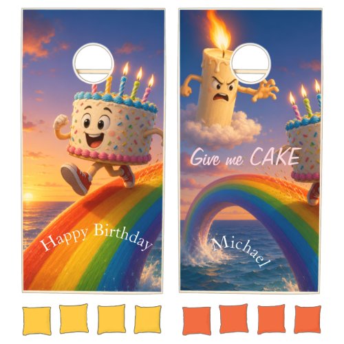 Cornhole Set Rainbow Happy Birthday Cake