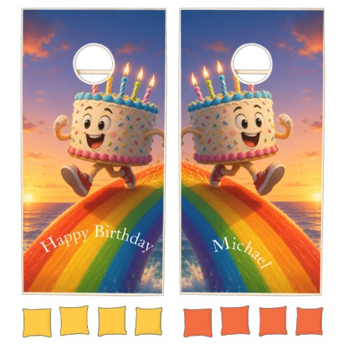 Cornhole Set Rainbow Happy Birthday Cake