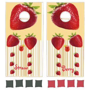 Cornhole Set Red & Green Stripe Strawberry