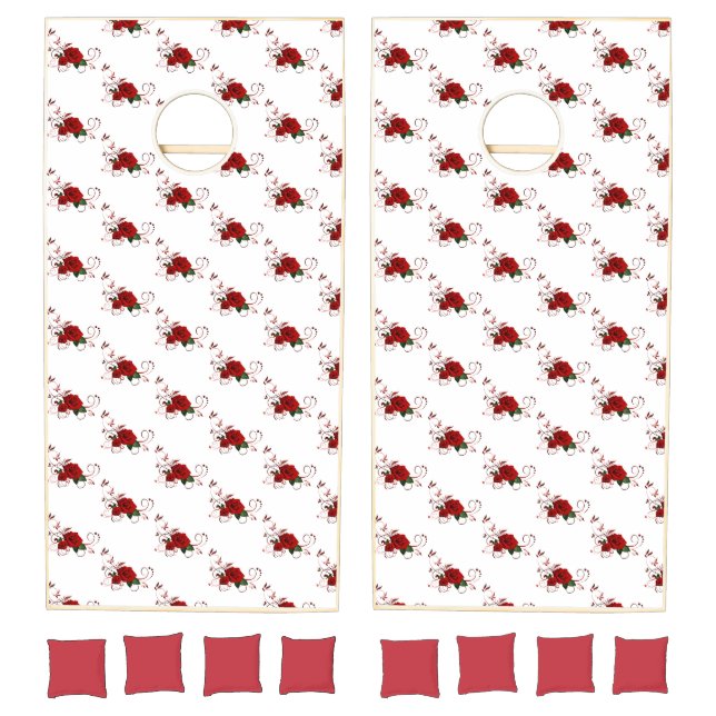 Cornhole Set Red Rose Floral (Set)