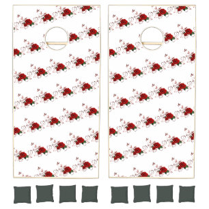 Cornhole Set Red Rose Flowers Floral