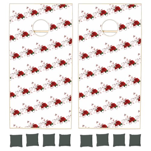 Cornhole Set Red Rose Flowers Floral