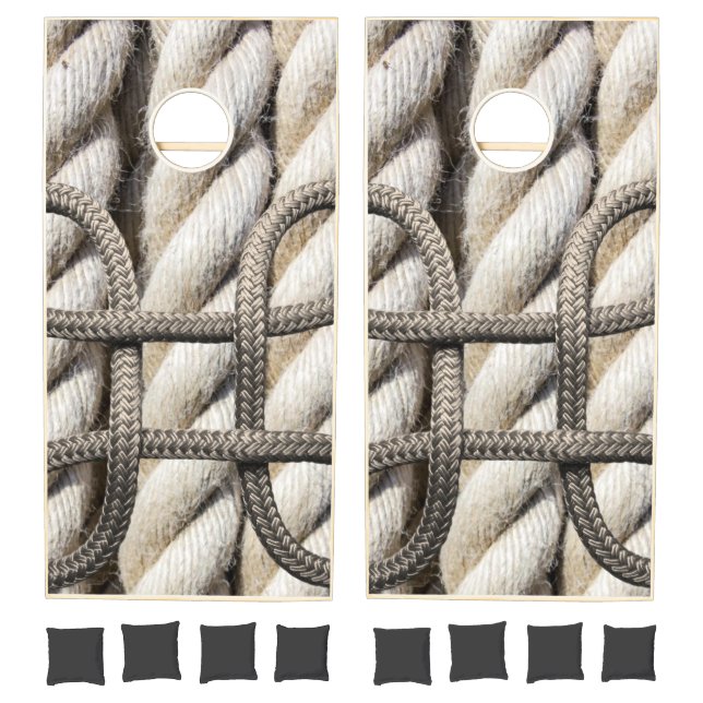 Cornhole Set Rustic Wood Nature Rope (Set)