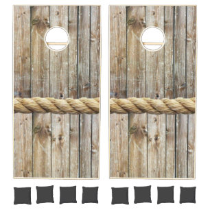 Cornhole Set Rustic Wood Nature Rope