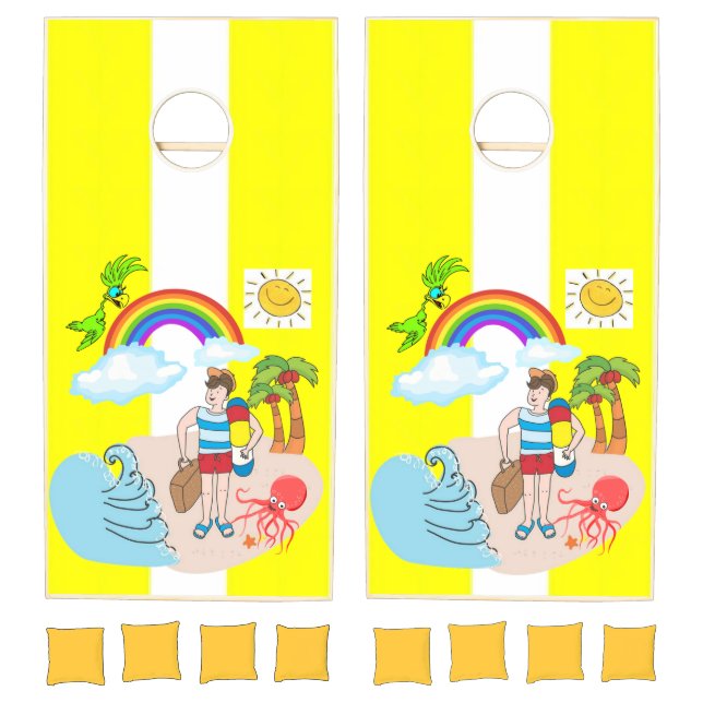 Cornhole Set  Stripe Yellow White Beach House (Set)